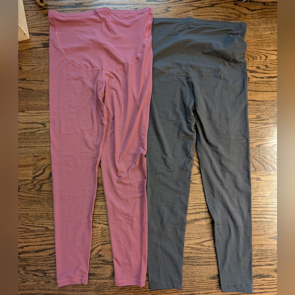 Maternity Leggings - 2 Pair, Pink and Gray